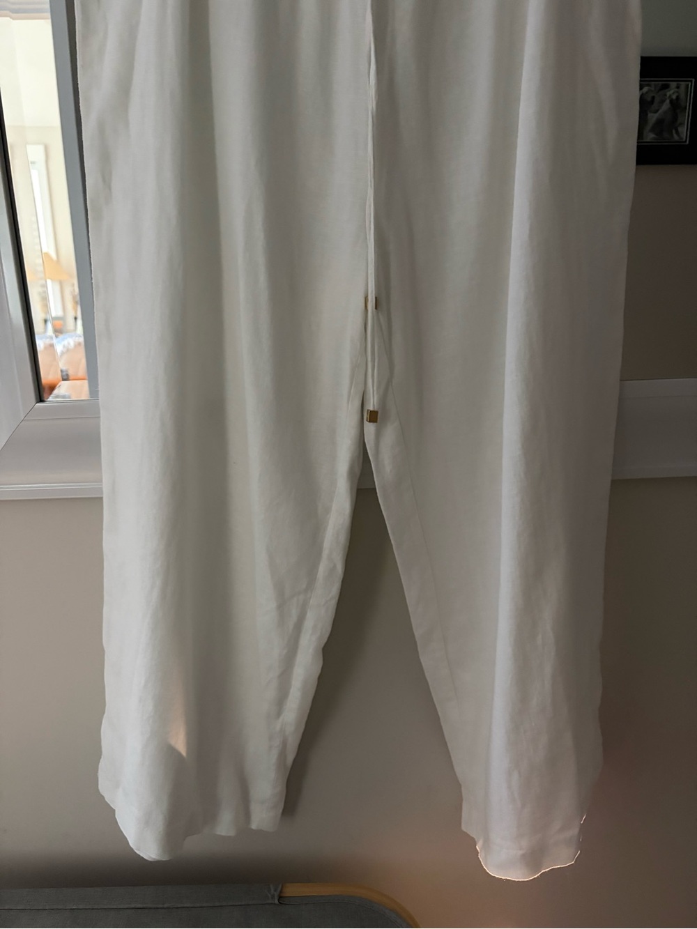 Michael Kors Cream Wide-Leg Drawstring Pants with Gold Accents